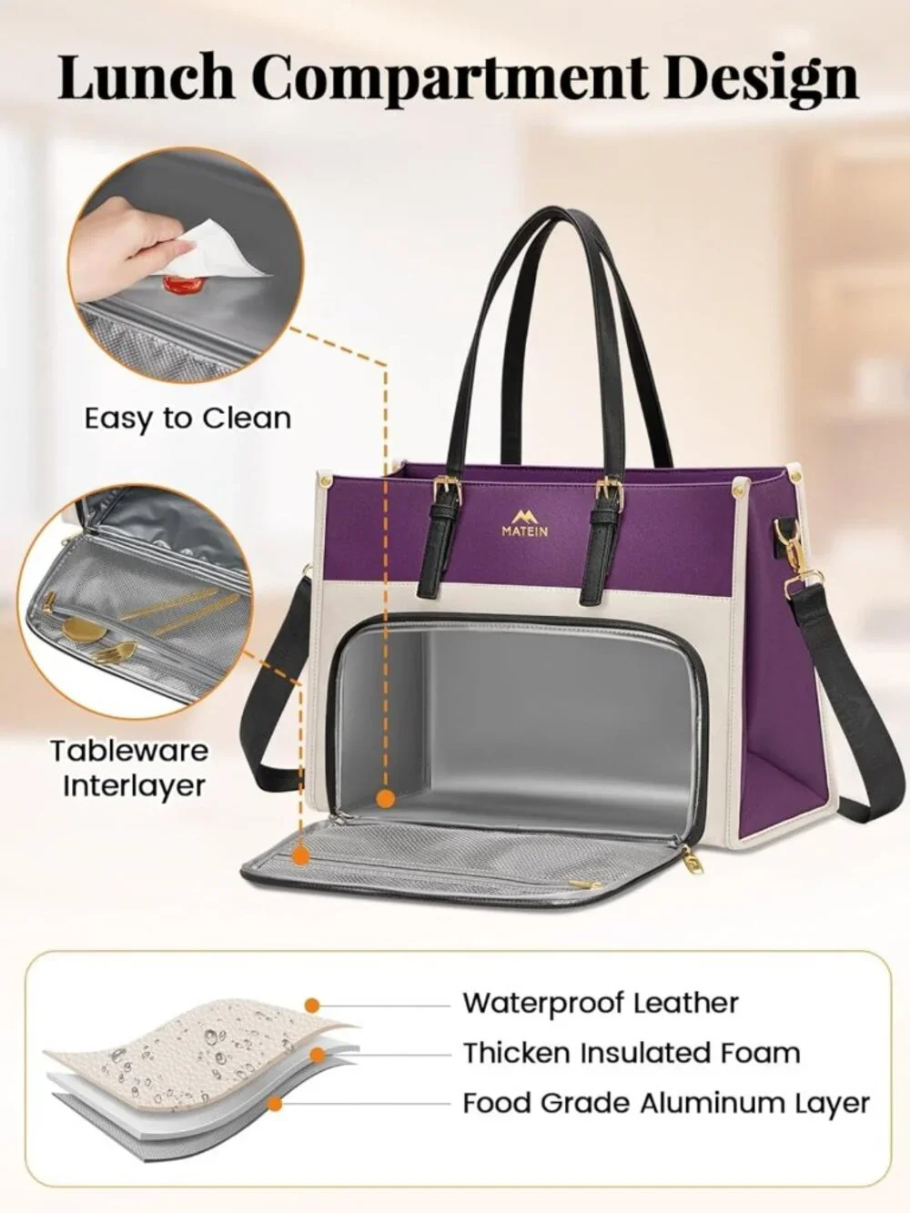 Stylish Insulated Lunch Tote & Laptop Briefcase, 15.6